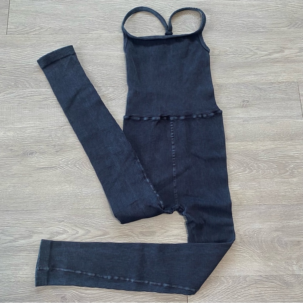 New Free People Movement Happiness Runs Square Neck Onesie Vintage Black XS/S